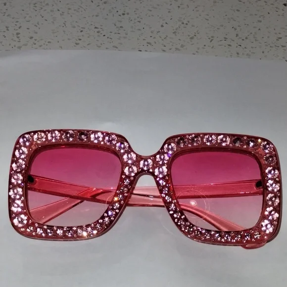 New Oversized Square Bedazzled Sunglasses - PINK (NWOT) - Picture 3 of 6
